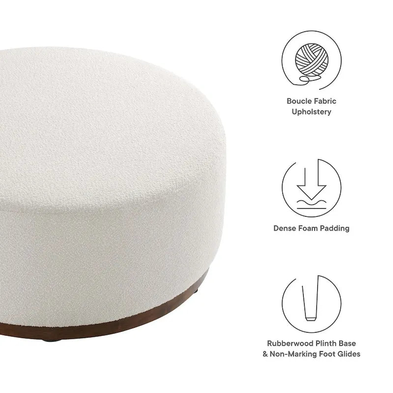 Pouf rond, velours de performance, passepoil français, base en bois d'hévéa, 3 tailles, 1 unité