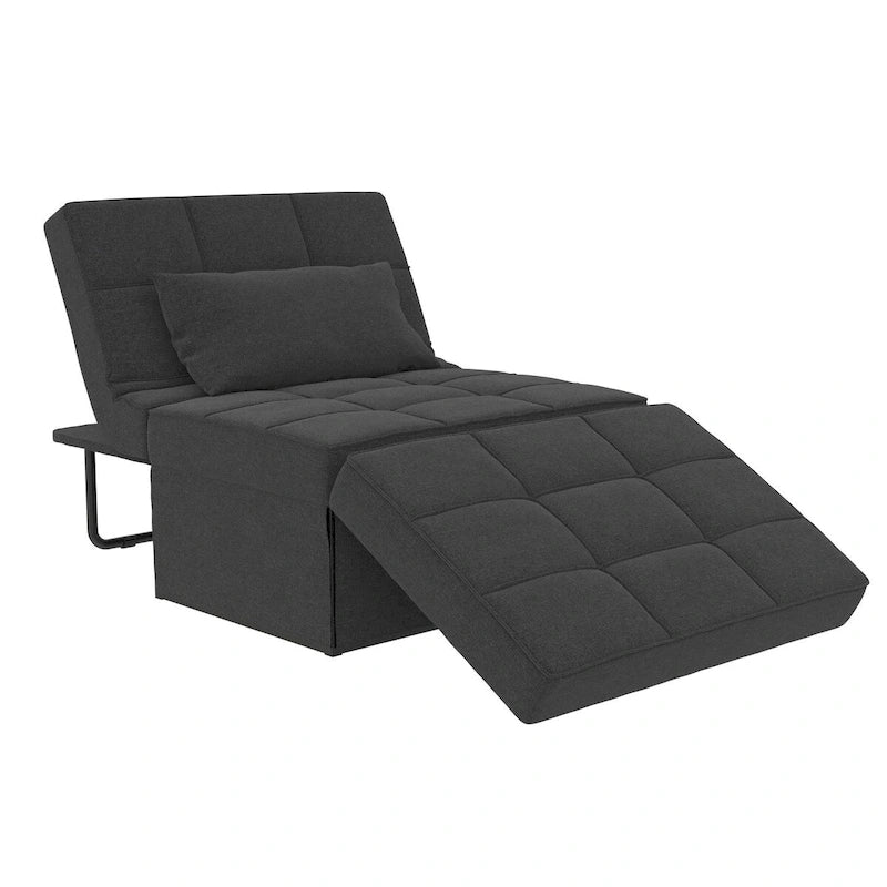 Fauteuil convertible 4-en-1, Canapé / Chaise longue / Ottoman / Lit, Tissu en lin, Cadre en métal, Lin gris / Lin bleu, 1 personne