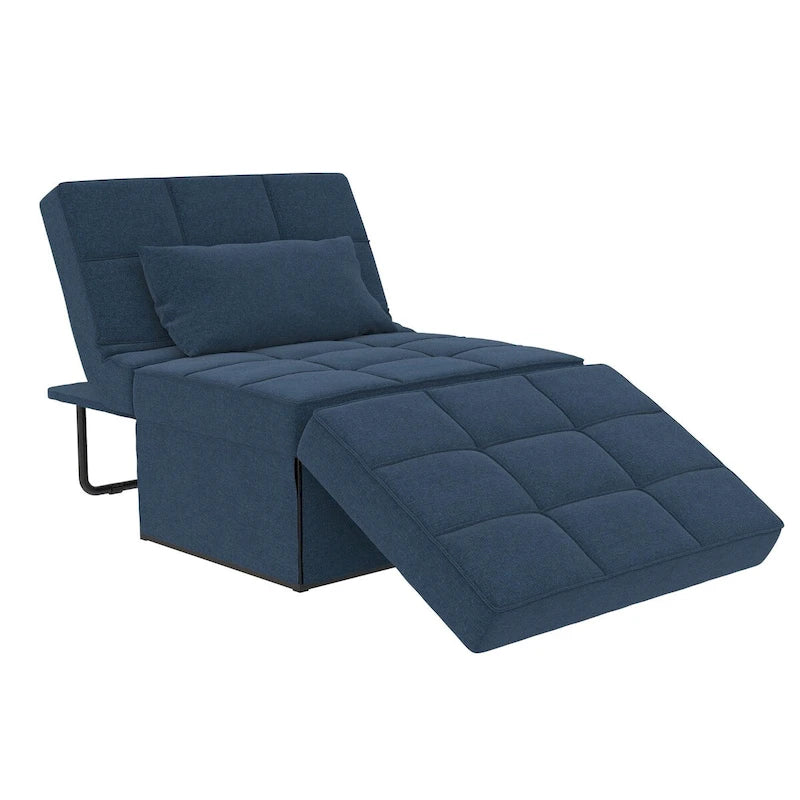 Fauteuil convertible 4-en-1, Canapé / Chaise longue / Ottoman / Lit, Tissu en lin, Cadre en métal, Lin gris / Lin bleu, 1 personne
