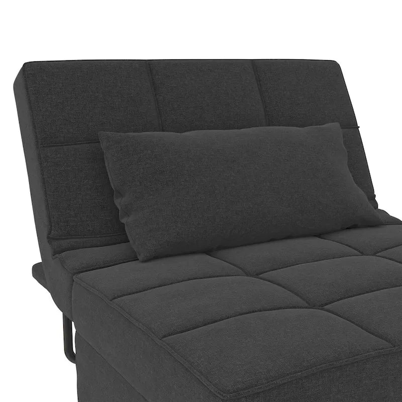 Fauteuil convertible 4-en-1, Canapé / Chaise longue / Ottoman / Lit, Tissu en lin, Cadre en métal, Lin gris / Lin bleu, 1 personne