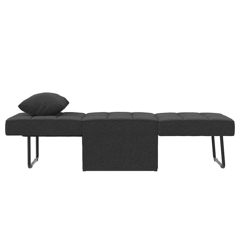Fauteuil convertible 4-en-1, Canapé / Chaise longue / Ottoman / Lit, Tissu en lin, Cadre en métal, Lin gris / Lin bleu, 1 personne