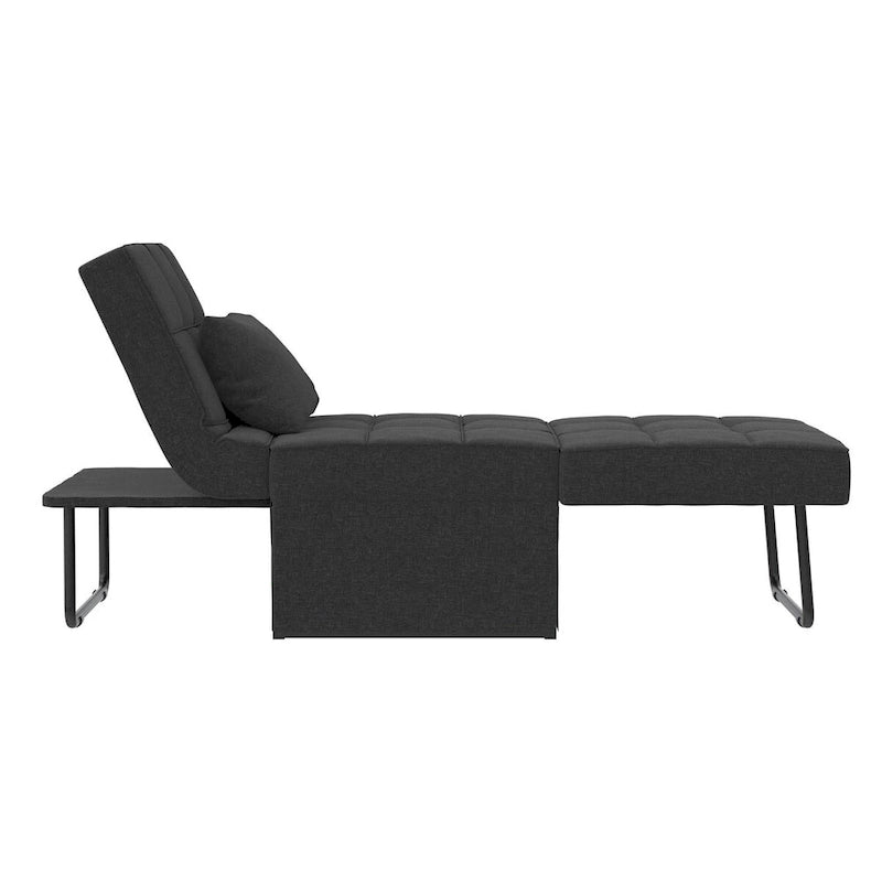 Fauteuil convertible 4-en-1, Canapé / Chaise longue / Ottoman / Lit, Tissu en lin, Cadre en métal, Lin gris / Lin bleu, 1 personne
