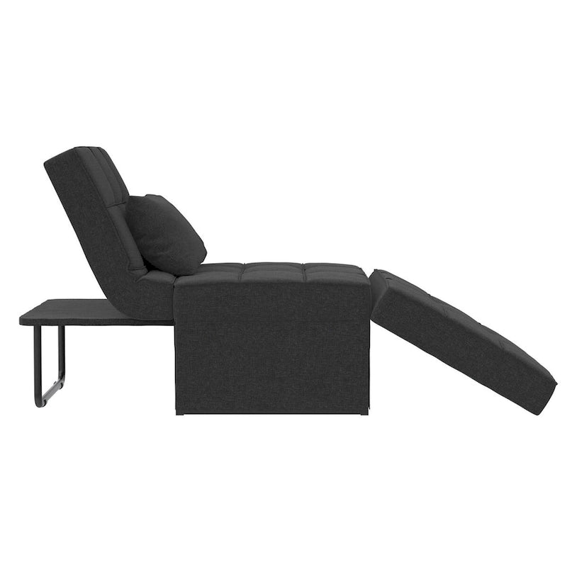Fauteuil convertible 4-en-1, Canapé / Chaise longue / Ottoman / Lit, Tissu en lin, Cadre en métal, Lin gris / Lin bleu, 1 personne