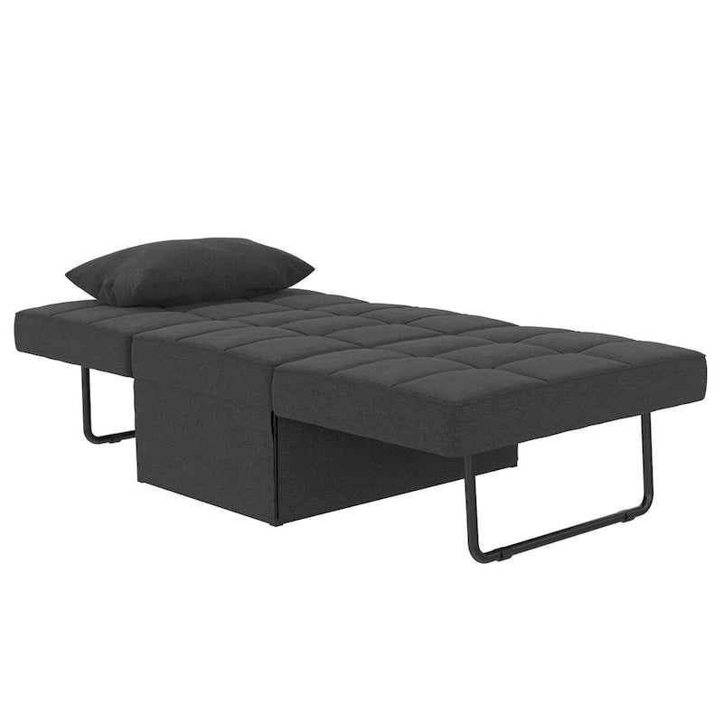Fauteuil convertible 4-en-1, Canapé / Chaise longue / Ottoman / Lit, Tissu en lin, Cadre en métal, Lin gris / Lin bleu, 1 personne