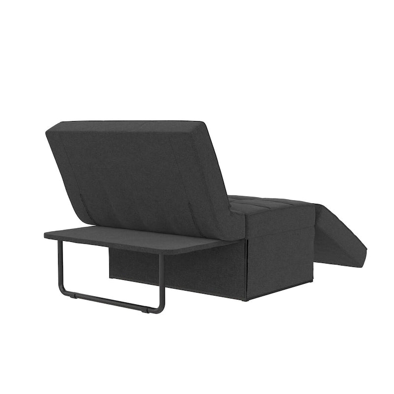 Fauteuil convertible 4-en-1, Canapé / Chaise longue / Ottoman / Lit, Tissu en lin, Cadre en métal, Lin gris / Lin bleu, 1 personne