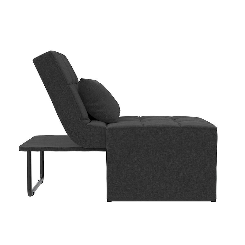 Fauteuil convertible 4-en-1, Canapé / Chaise longue / Ottoman / Lit, Tissu en lin, Cadre en métal, Lin gris / Lin bleu, 1 personne