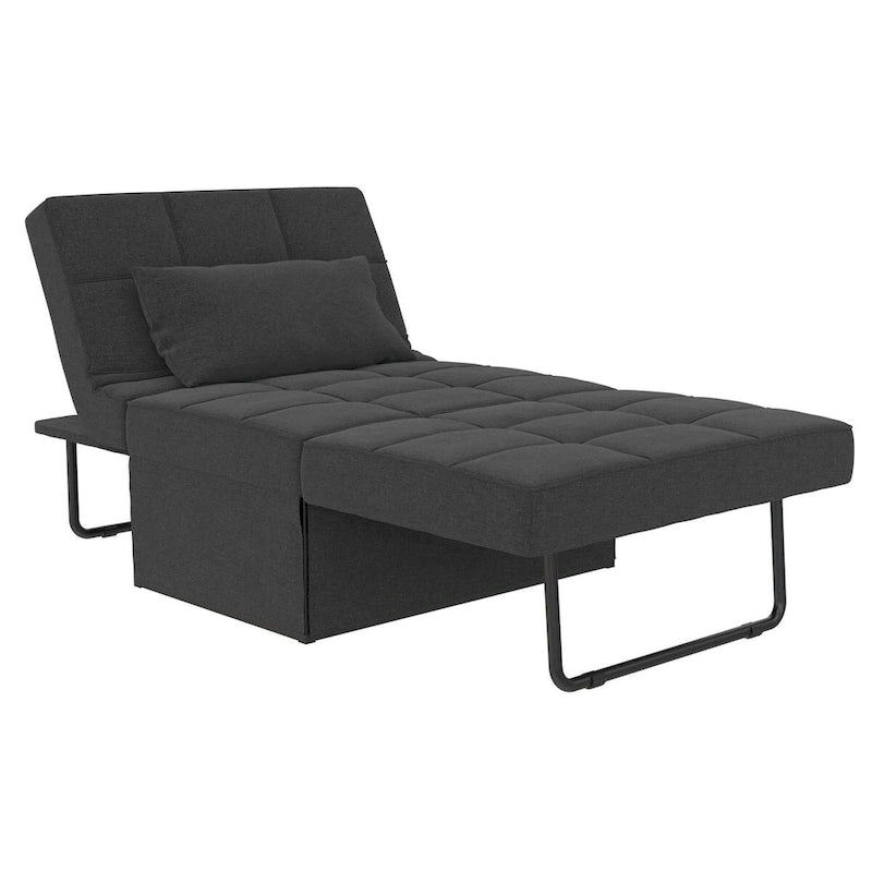 Fauteuil convertible 4-en-1, Canapé / Chaise longue / Ottoman / Lit, Tissu en lin, Cadre en métal, Lin gris / Lin bleu, 1 personne