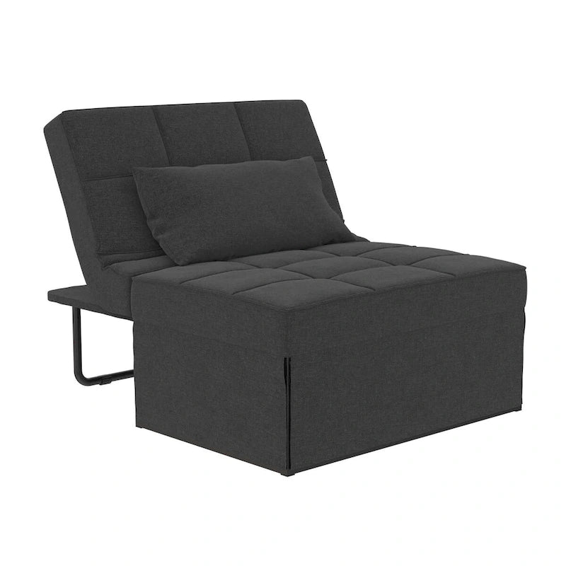 Fauteuil convertible 4-en-1, Canapé / Chaise longue / Ottoman / Lit, Tissu en lin, Cadre en métal, Lin gris / Lin bleu, 1 personne