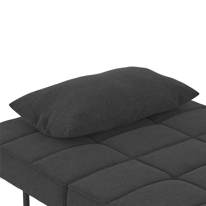 Fauteuil convertible 4-en-1, Canapé / Chaise longue / Ottoman / Lit, Tissu en lin, Cadre en métal, Lin gris / Lin bleu, 1 personne