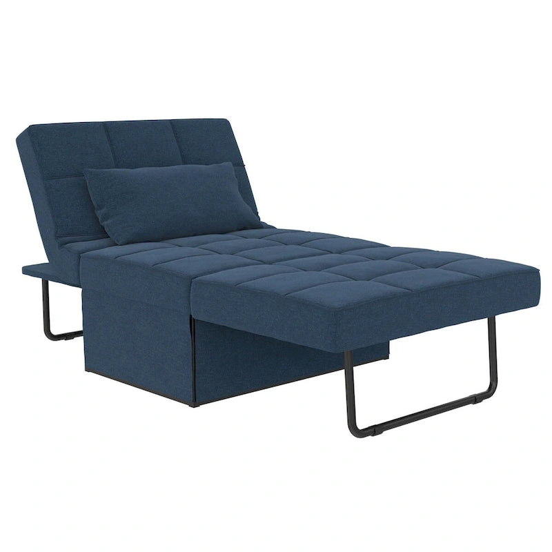 Fauteuil convertible 4-en-1, Canapé / Chaise longue / Ottoman / Lit, Tissu en lin, Cadre en métal, Lin gris / Lin bleu, 1 personne