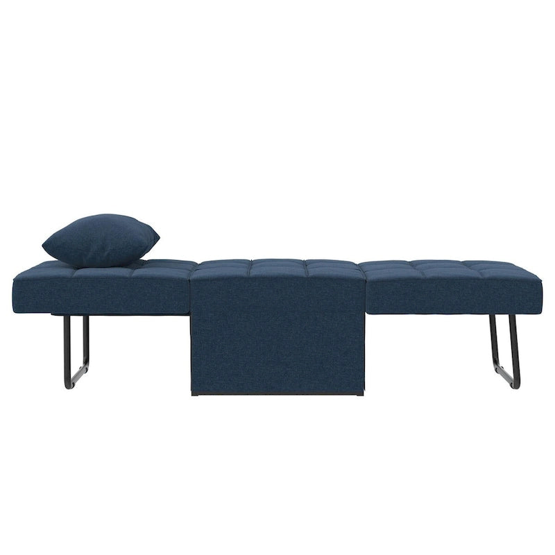 Fauteuil convertible 4-en-1, Canapé / Chaise longue / Ottoman / Lit, Tissu en lin, Cadre en métal, Lin gris / Lin bleu, 1 personne