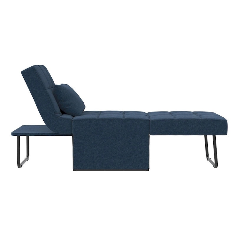 Fauteuil convertible 4-en-1, Canapé / Chaise longue / Ottoman / Lit, Tissu en lin, Cadre en métal, Lin gris / Lin bleu, 1 personne