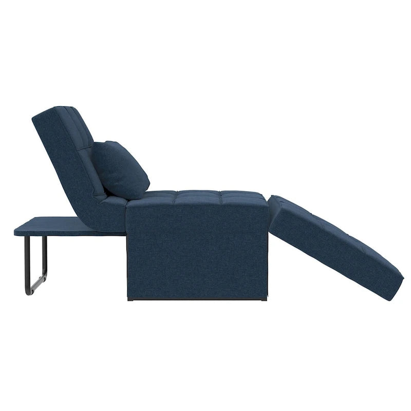 Fauteuil convertible 4-en-1, Canapé / Chaise longue / Ottoman / Lit, Tissu en lin, Cadre en métal, Lin gris / Lin bleu, 1 personne