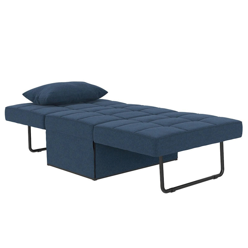 Fauteuil convertible 4-en-1, Canapé / Chaise longue / Ottoman / Lit, Tissu en lin, Cadre en métal, Lin gris / Lin bleu, 1 personne