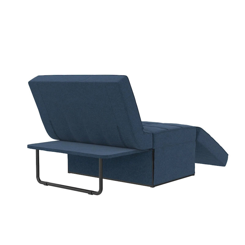 Fauteuil convertible 4-en-1, Canapé / Chaise longue / Ottoman / Lit, Tissu en lin, Cadre en métal, Lin gris / Lin bleu, 1 personne