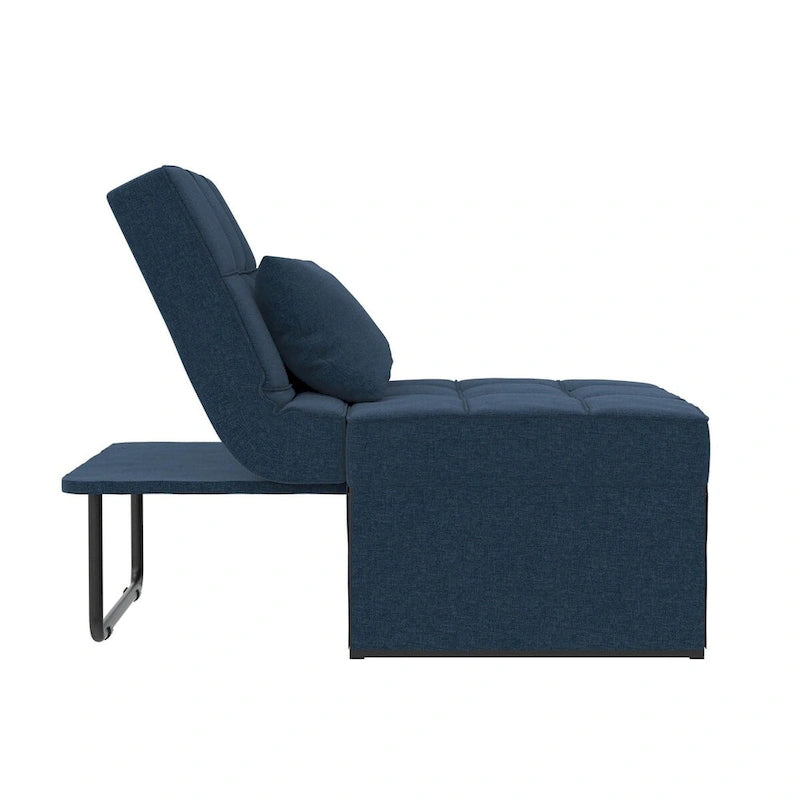 Fauteuil convertible 4-en-1, Canapé / Chaise longue / Ottoman / Lit, Tissu en lin, Cadre en métal, Lin gris / Lin bleu, 1 personne