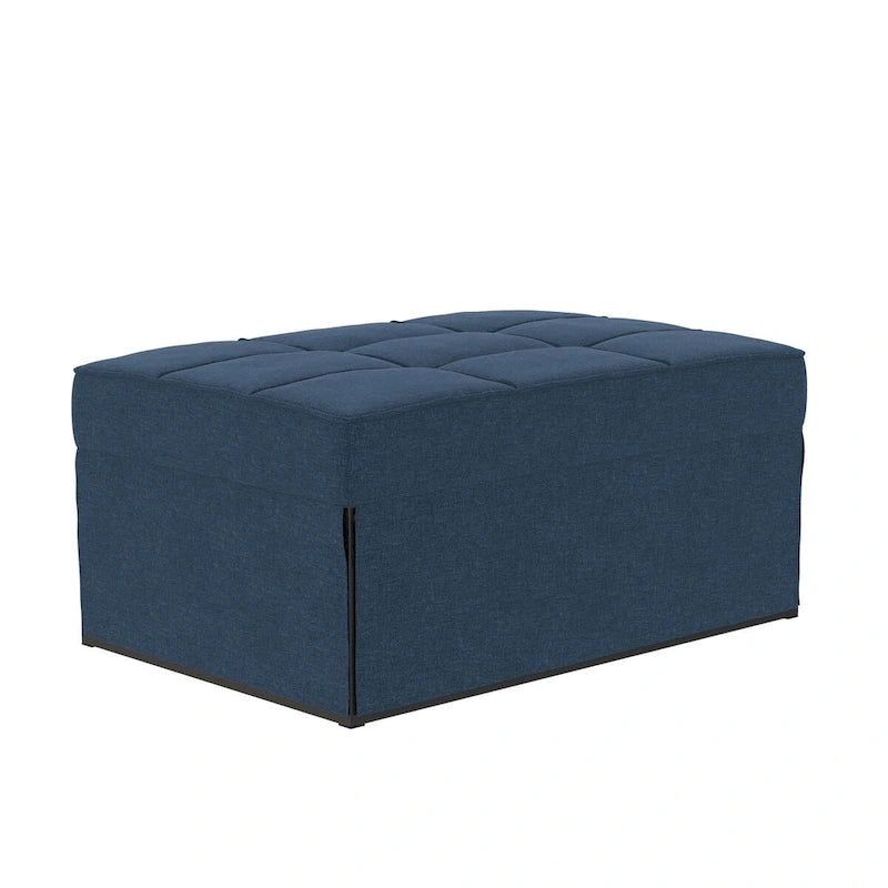 Fauteuil convertible 4-en-1, Canapé / Chaise longue / Ottoman / Lit, Tissu en lin, Cadre en métal, Lin gris / Lin bleu, 1 personne