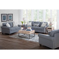 Canapé 3 places, accoudoirs ronds, tissu lin, style cottage, bleu, 3 personnes
