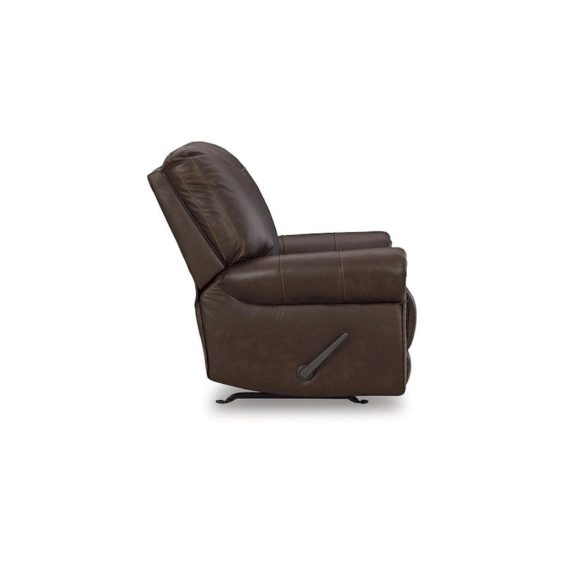 Fauteuil inclinable, accoudoirs roulés, garniture cloutée, cuir et similicuir, style traditionnel, marron foncé, 1 personne