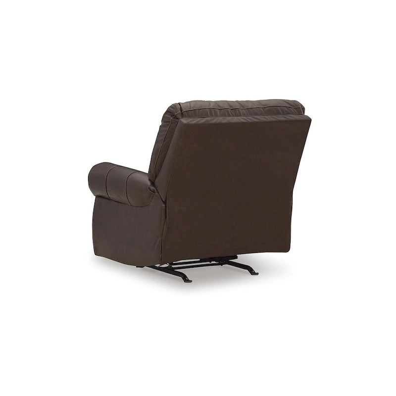 Fauteuil inclinable, accoudoirs roulés, garniture cloutée, cuir et similicuir, style traditionnel, marron foncé, 1 personne
