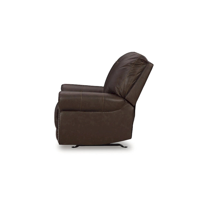 Fauteuil inclinable, accoudoirs roulés, garniture cloutée, cuir et similicuir, style traditionnel, marron foncé, 1 personne