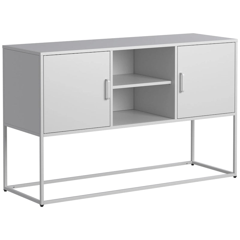 Armoire de rangement métallique, 6 compartiments, pieds hauts, fermeture magnétique, style moderne, noir/blanc, 1 unité