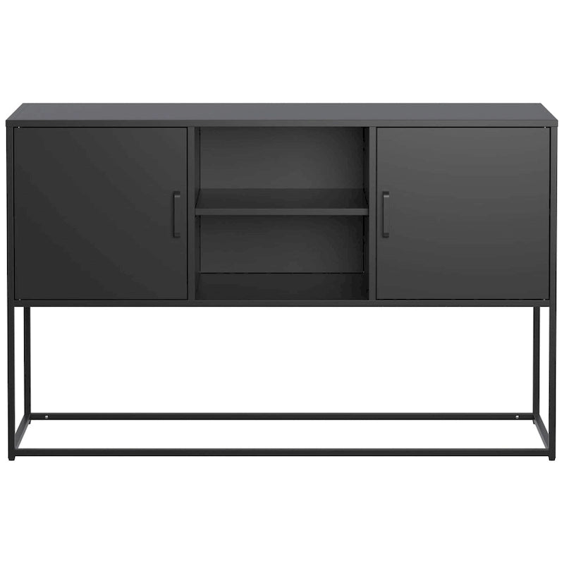 Armoire de rangement métallique, 6 compartiments, pieds hauts, fermeture magnétique, style moderne, noir/blanc, 1 unité
