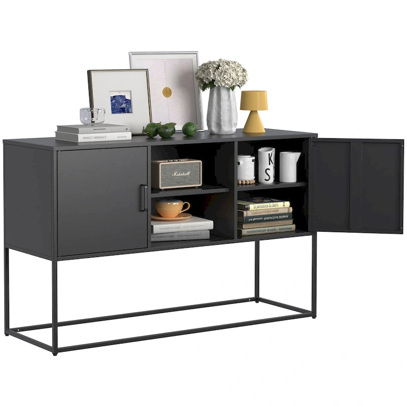 Armoire de rangement métallique, 6 compartiments, pieds hauts, fermeture magnétique, style moderne, noir/blanc, 1 unité
