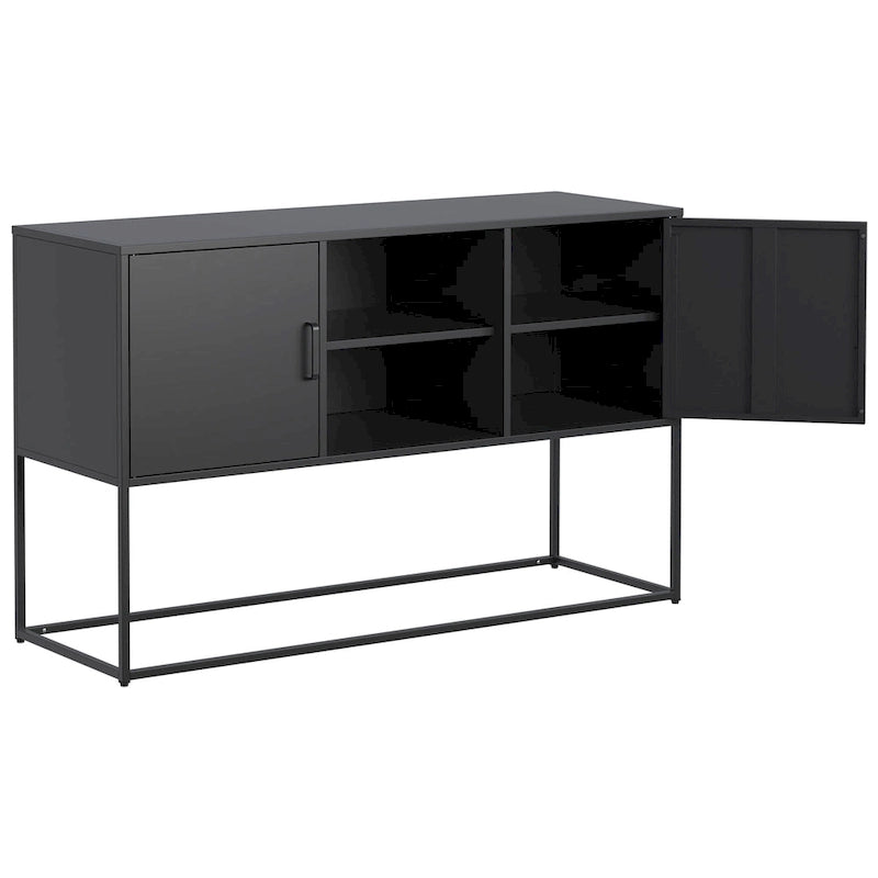 Armoire de rangement métallique, 6 compartiments, pieds hauts, fermeture magnétique, style moderne, noir/blanc, 1 unité