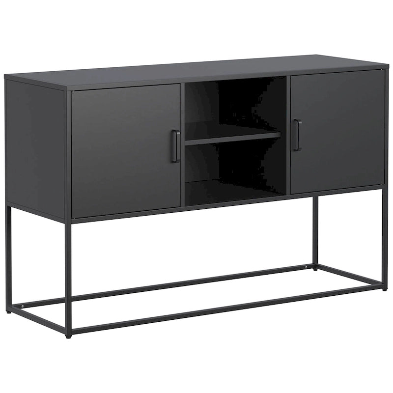 Armoire de rangement métallique, 6 compartiments, pieds hauts, fermeture magnétique, style moderne, noir/blanc, 1 unité