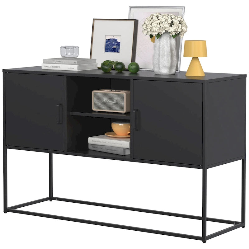 Armoire de rangement métallique, 6 compartiments, pieds hauts, fermeture magnétique, style moderne, noir/blanc, 1 unité