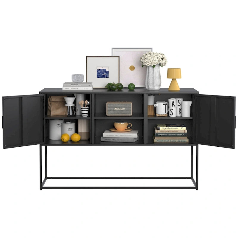 Armoire de rangement métallique, 6 compartiments, pieds hauts, fermeture magnétique, style moderne, noir/blanc, 1 unité
