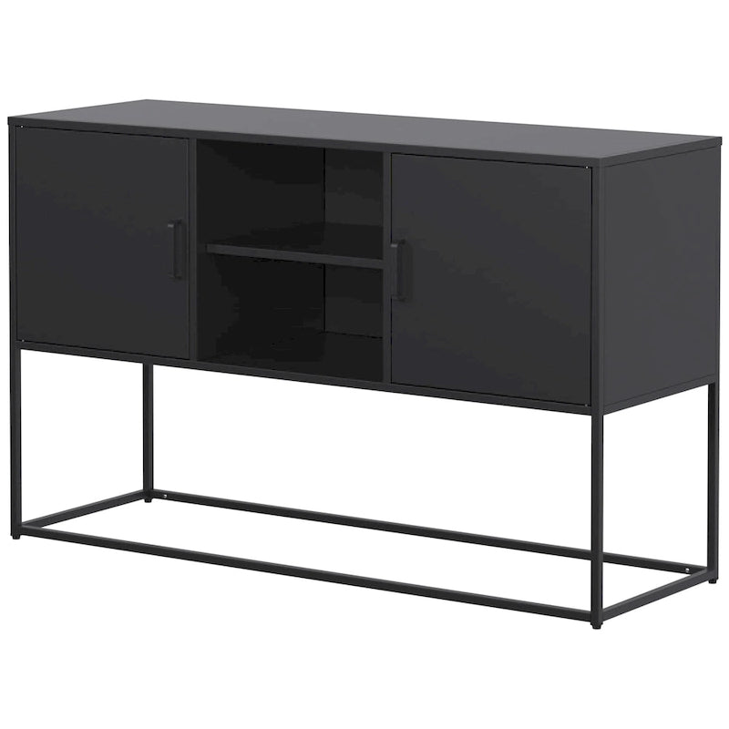 Armoire de rangement métallique, 6 compartiments, pieds hauts, fermeture magnétique, style moderne, noir/blanc, 1 unité
