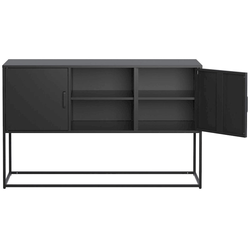 Armoire de rangement métallique, 6 compartiments, pieds hauts, fermeture magnétique, style moderne, noir/blanc, 1 unité