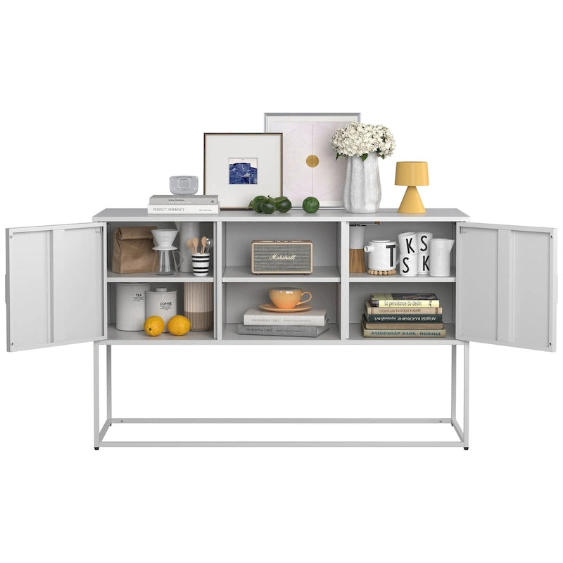 Armoire de rangement métallique, 6 compartiments, pieds hauts, fermeture magnétique, style moderne, noir/blanc, 1 unité