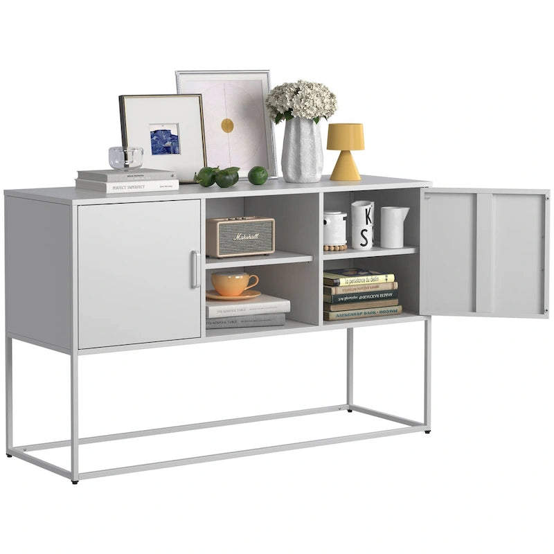 Armoire de rangement métallique, 6 compartiments, pieds hauts, fermeture magnétique, style moderne, noir/blanc, 1 unité