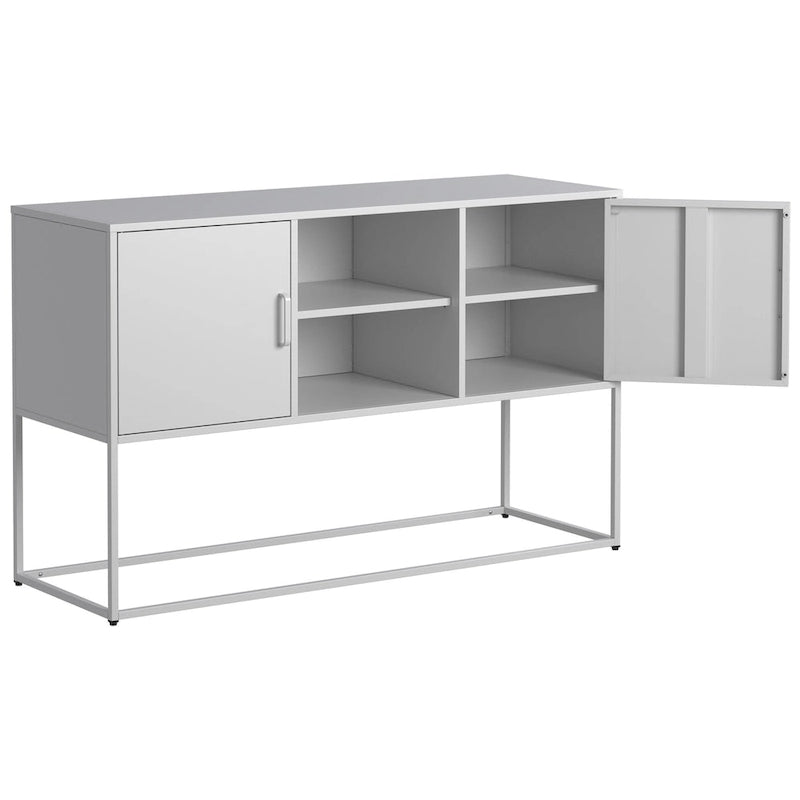 Armoire de rangement métallique, 6 compartiments, pieds hauts, fermeture magnétique, style moderne, noir/blanc, 1 unité