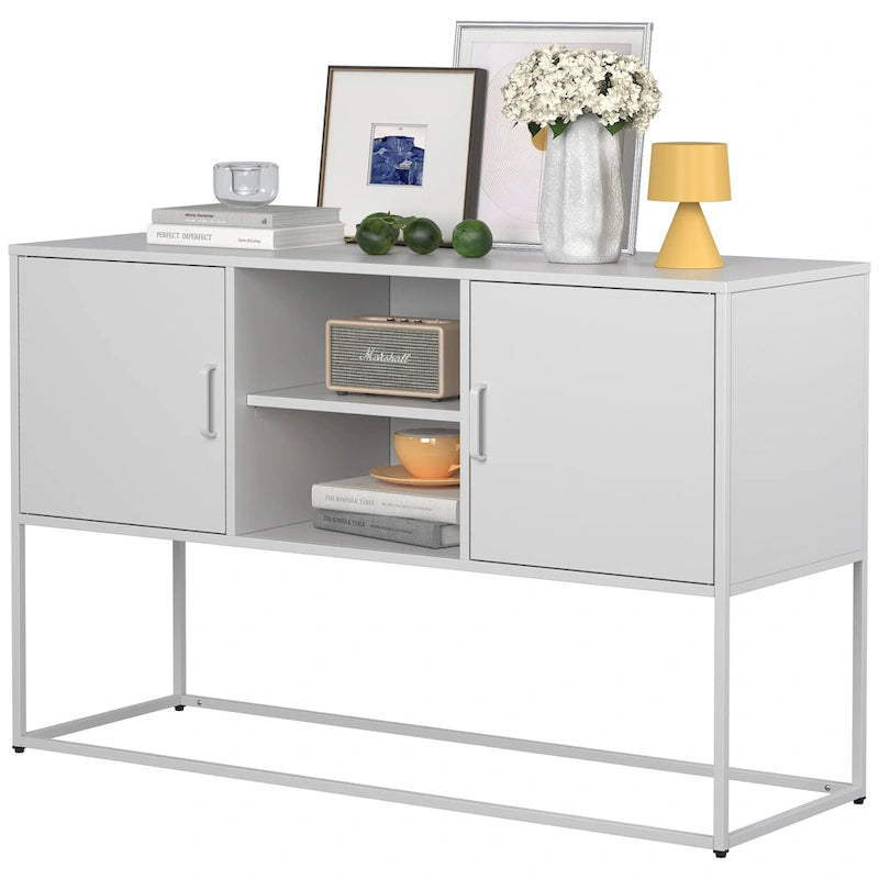 Armoire de rangement métallique, 6 compartiments, pieds hauts, fermeture magnétique, style moderne, noir/blanc, 1 unité