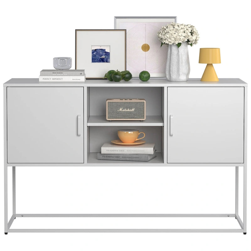 Armoire de rangement métallique, 6 compartiments, pieds hauts, fermeture magnétique, style moderne, noir/blanc, 1 unité