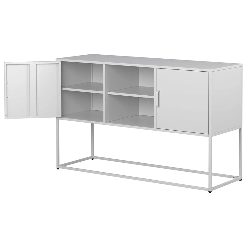Armoire de rangement métallique, 6 compartiments, pieds hauts, fermeture magnétique, style moderne, noir/blanc, 1 unité