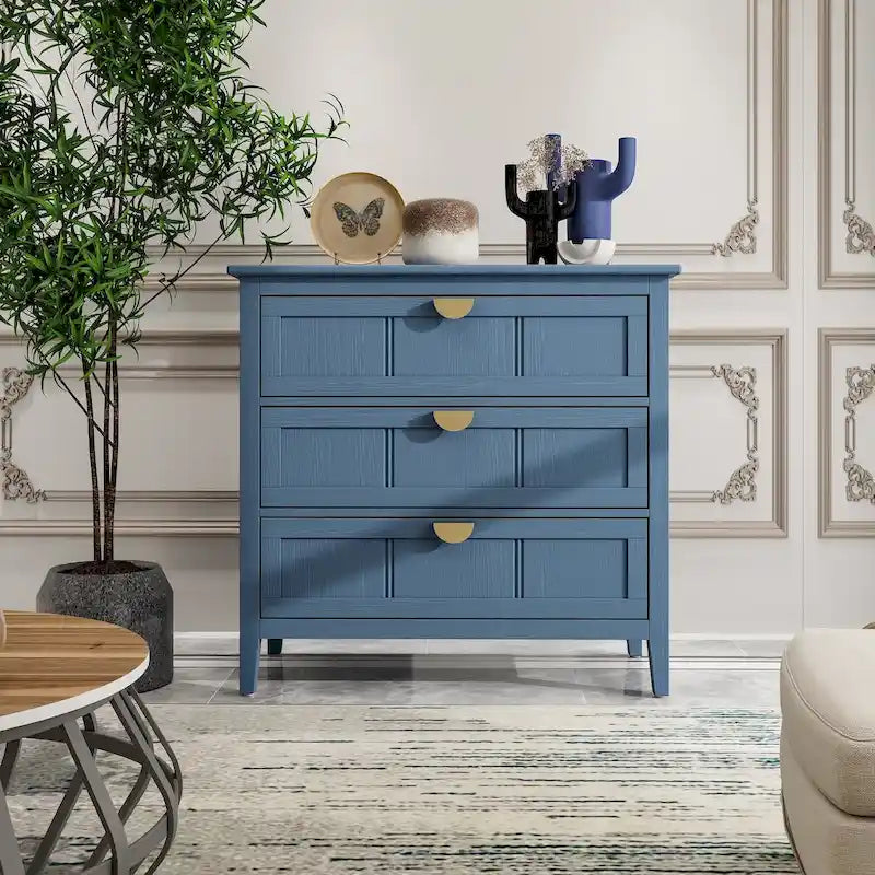 Meuble de rangement à 3 tiroirs, dispositif anti-basculement, tapis antidérapants, style moderne, bleu, 1 unité