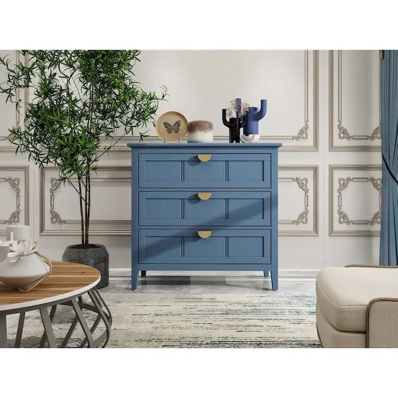 Meuble de rangement à 3 tiroirs, dispositif anti-basculement, tapis antidérapants, style moderne, bleu, 1 unité
