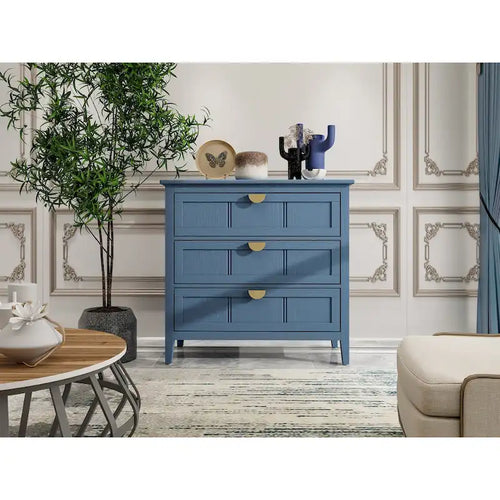 Meuble de rangement à 3 tiroirs, dispositif anti-basculement, tapis antidérapants, style moderne, bleu, 1 unité