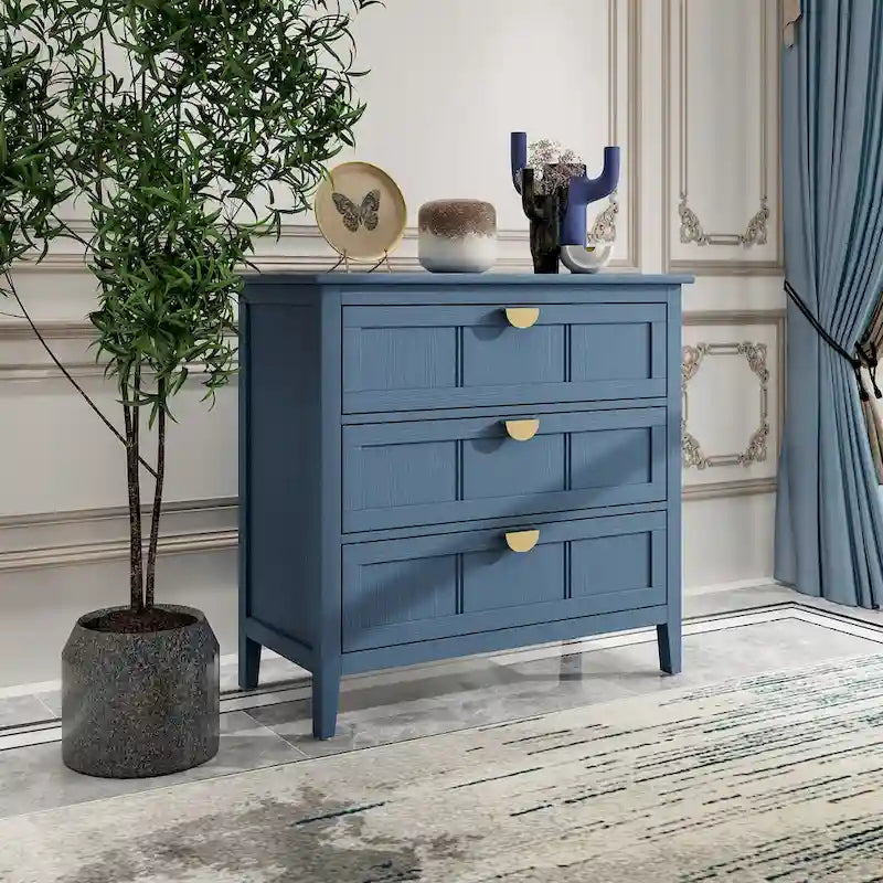 Meuble de rangement à 3 tiroirs, dispositif anti-basculement, tapis antidérapants, style moderne, bleu, 1 unité