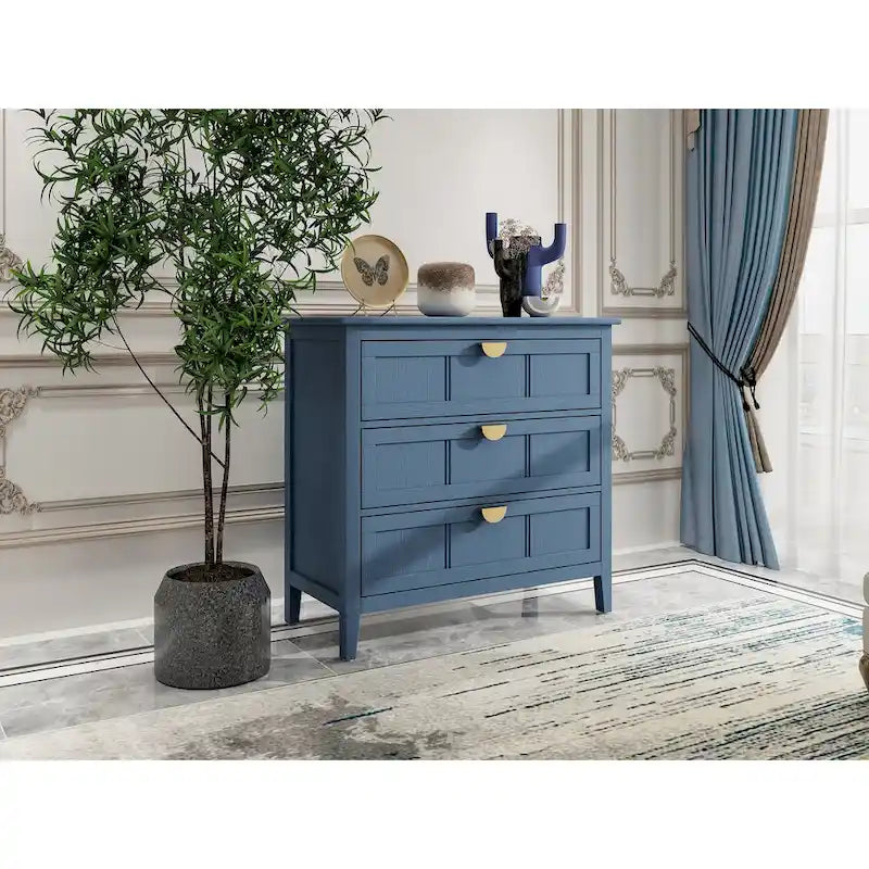 Meuble de rangement à 3 tiroirs, dispositif anti-basculement, tapis antidérapants, style moderne, bleu, 1 unité