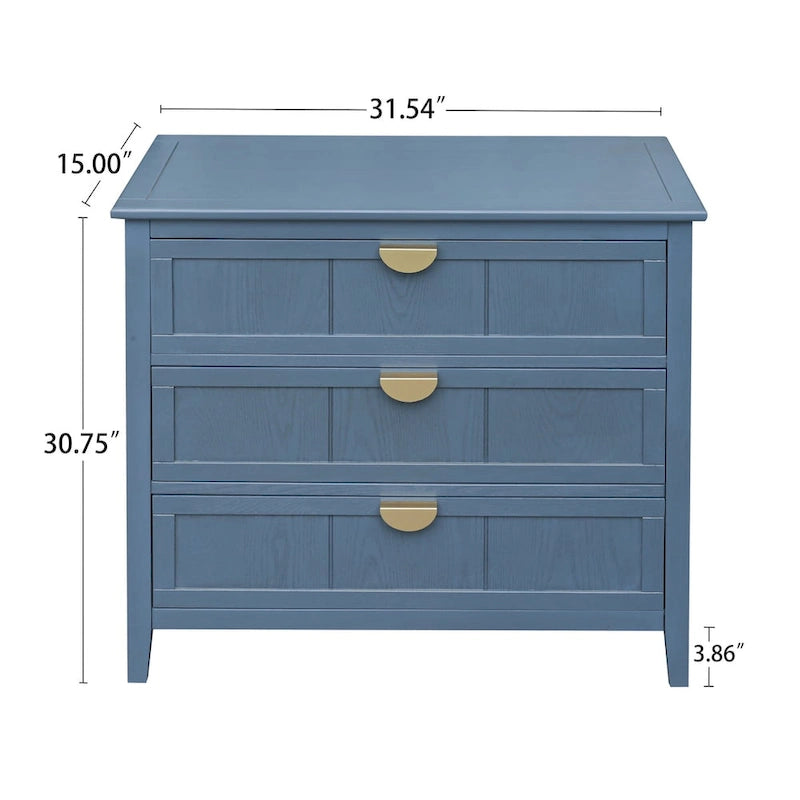 Meuble de rangement à 3 tiroirs, dispositif anti-basculement, tapis antidérapants, style moderne, bleu, 1 unité
