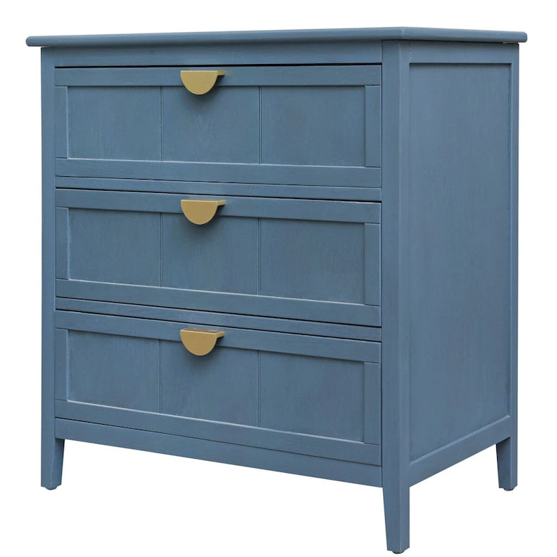 Meuble de rangement à 3 tiroirs, dispositif anti-basculement, tapis antidérapants, style moderne, bleu, 1 unité