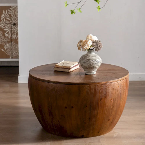Table basse tonneau de 31,5 pouces, fonction de rangement, style vintage, marron, 1 unité