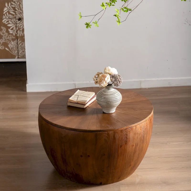 Table basse tonneau de 31,5 pouces, fonction de rangement, style vintage, marron, 1 unité
