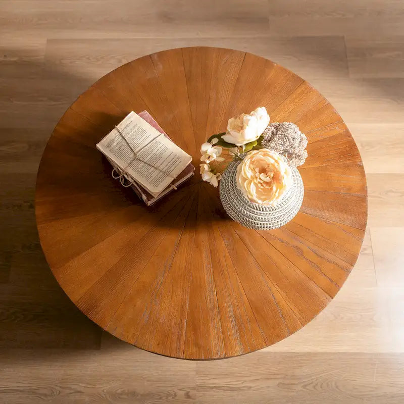 Table basse tonneau de 31,5 pouces, fonction de rangement, style vintage, marron, 1 unité